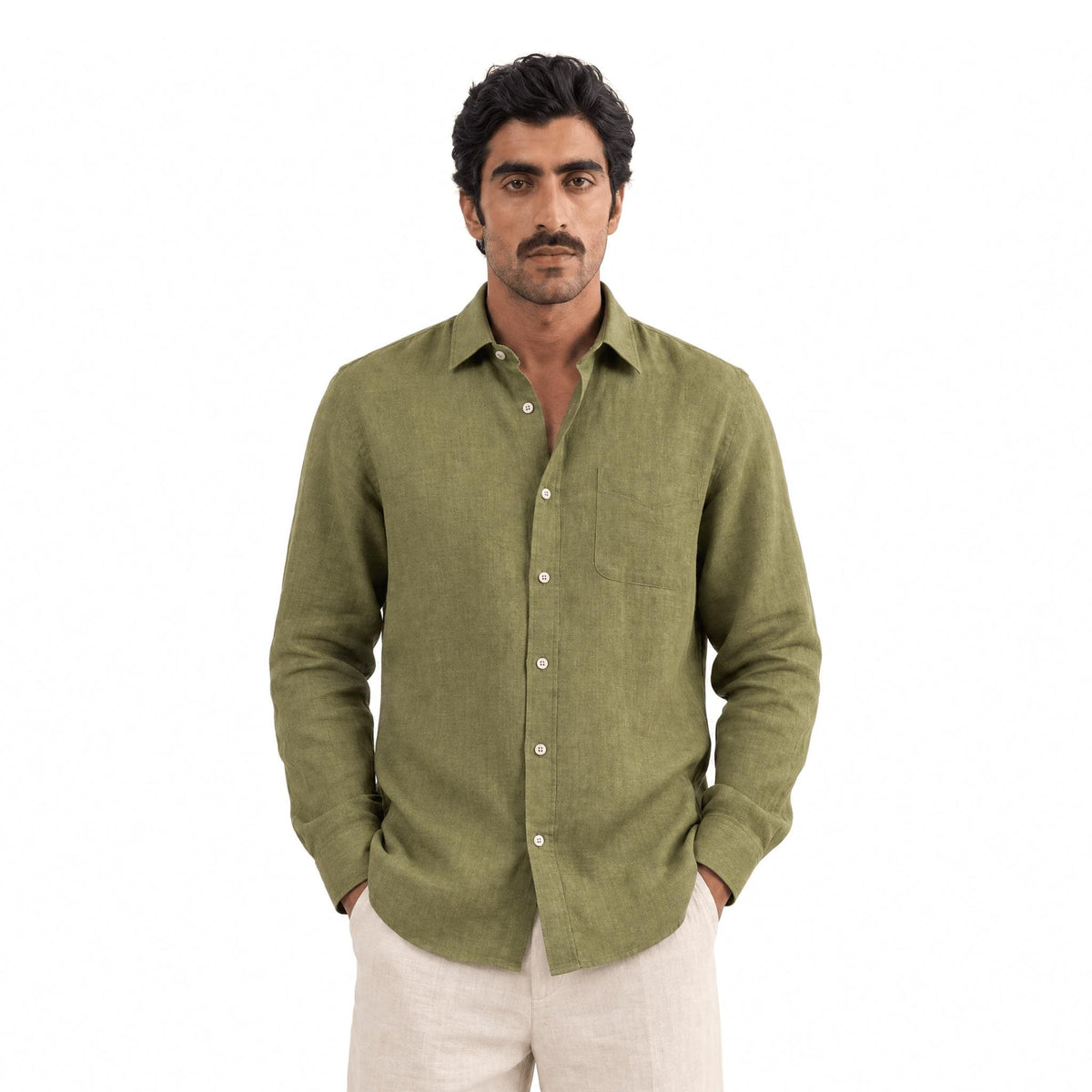 Dusty Olive Green 60 LEA Linen Fabric