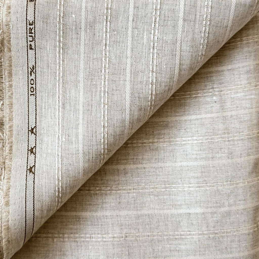 Natural Grey & Beige Stripes 60 LEA Linen