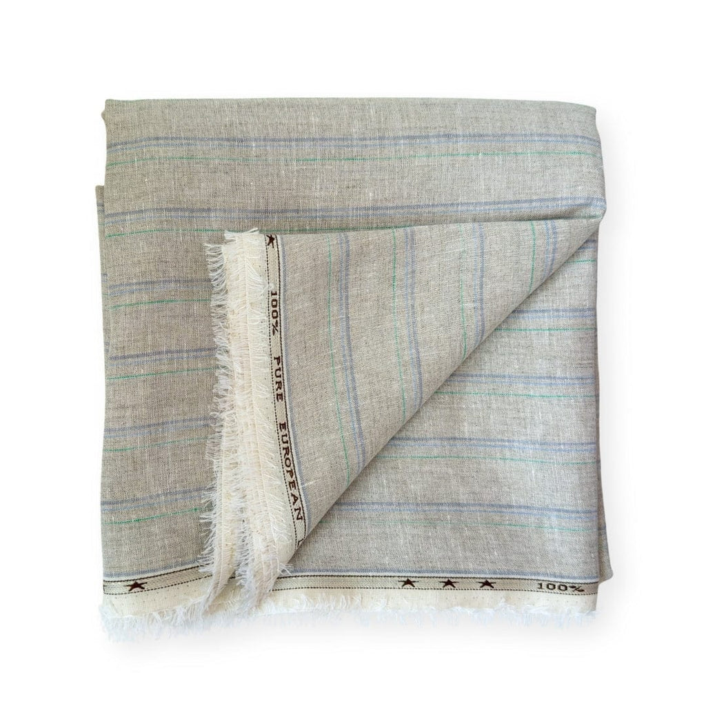 Natural Grey & Blue Stripes 60 LEA Linen Fabric