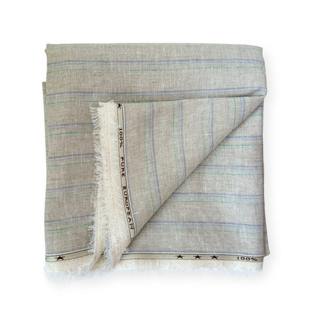 Natural Grey & Blue Stripes 60 LEA Linen Fabric