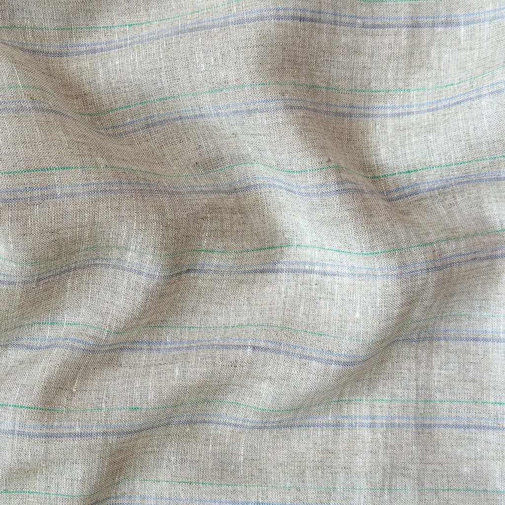 Natural Grey & Blue Stripes 60 LEA Linen Fabric