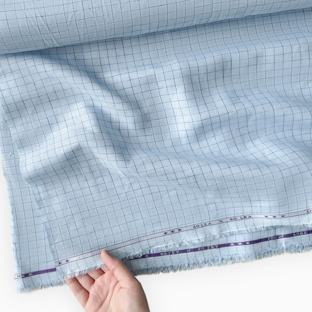 Baby Blue & Dark Blue Checks 60 LEA Linen Fabric