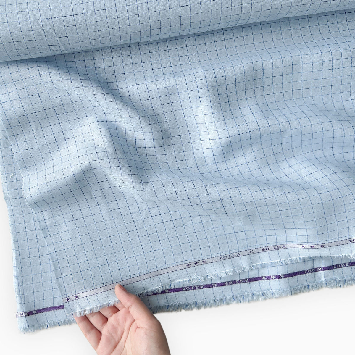 Baby Blue & Dark Blue Checks 60 LEA Linen Fabric