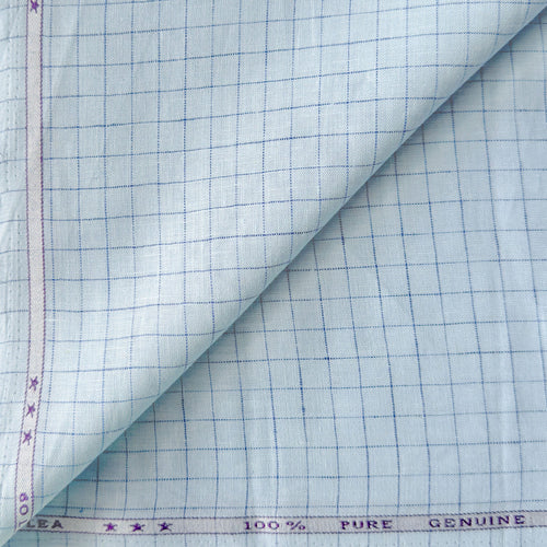 Baby Blue & Dark Blue Checks 60 LEA Linen Fabric
