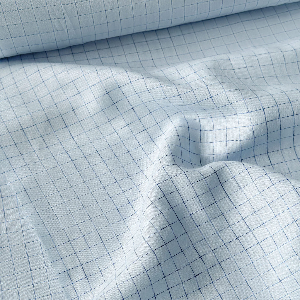Baby Blue & Dark Blue Checks 60 LEA Linen Fabric
