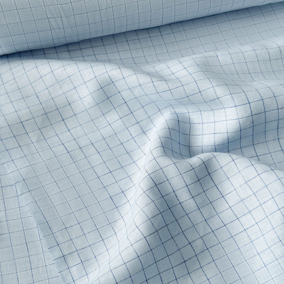 Baby Blue & Dark Blue Checks 60 LEA Linen Fabric
