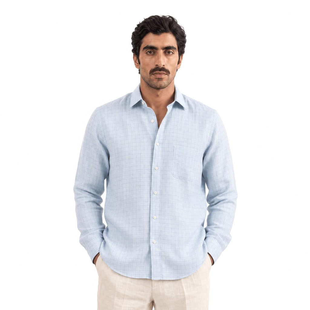 Baby Blue & Dark Blue Checks 60 LEA Linen Fabric
