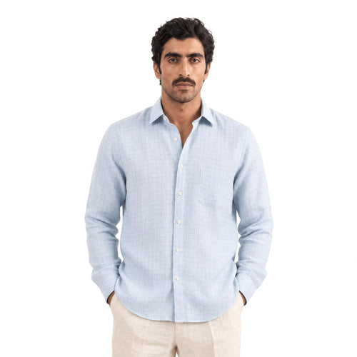 Baby Blue & Dark Blue Checks 60 LEA Linen Fabric
