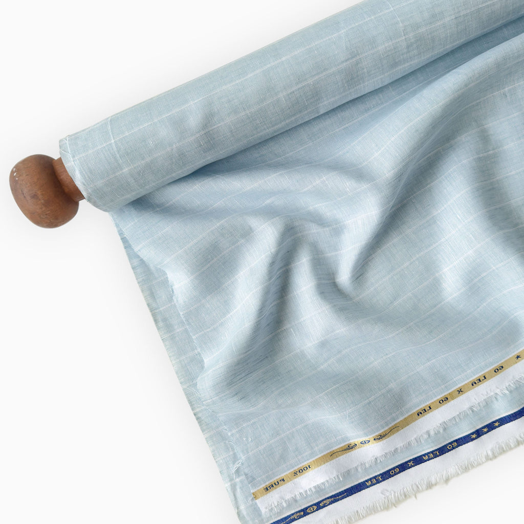 Baby Blue & White Stripes 60 LEA Linen Fabric