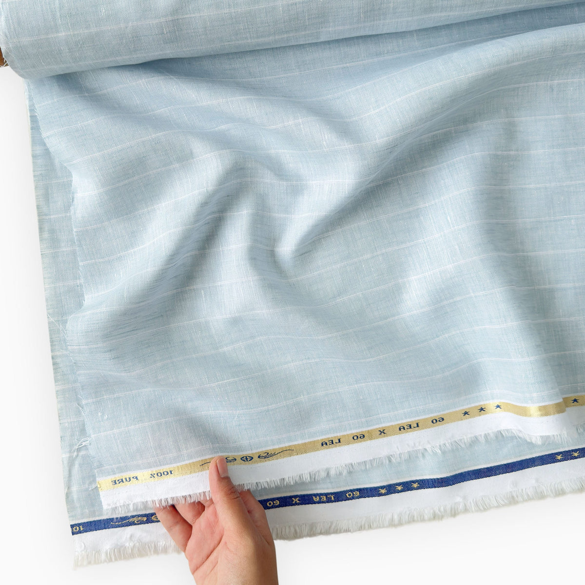 Baby Blue & White Stripes 60 LEA Linen Fabric