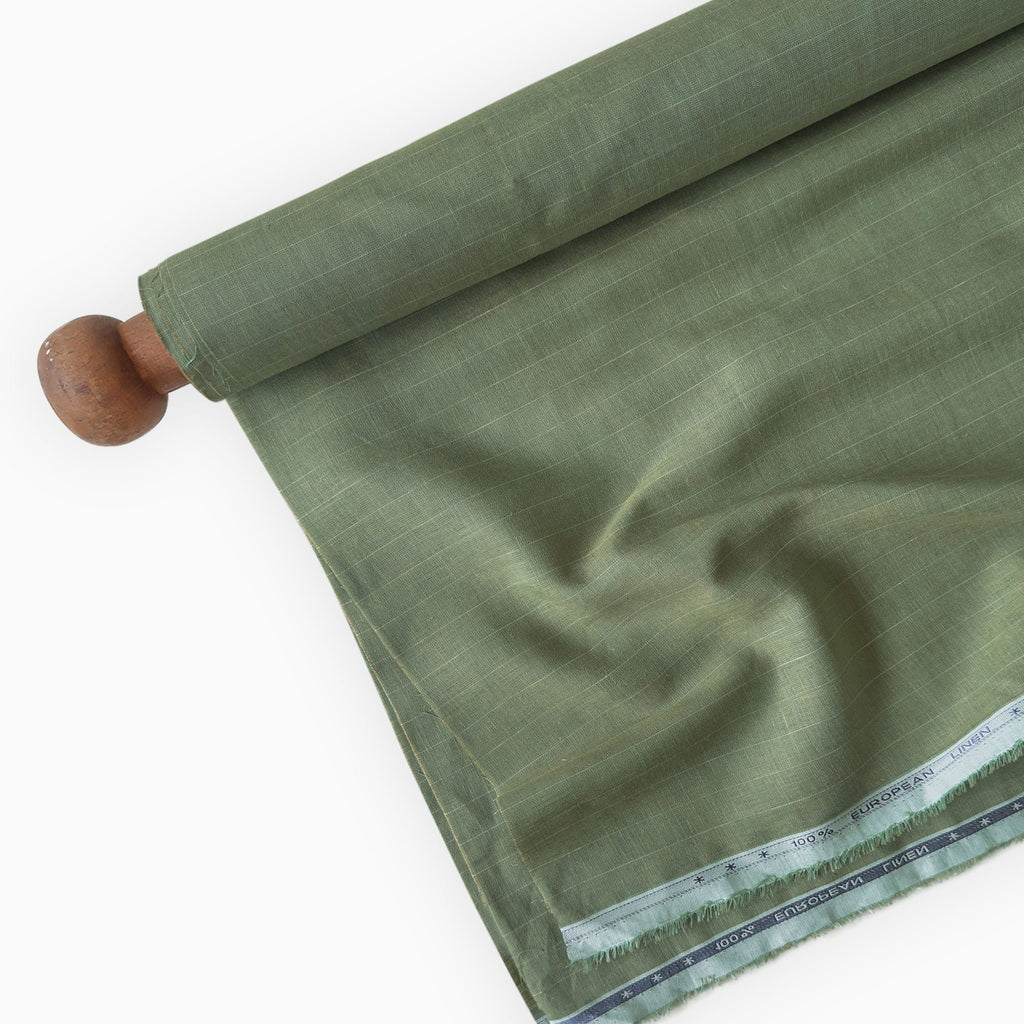 Dusty Green & White Stripes 60 LEA Linen Fabric