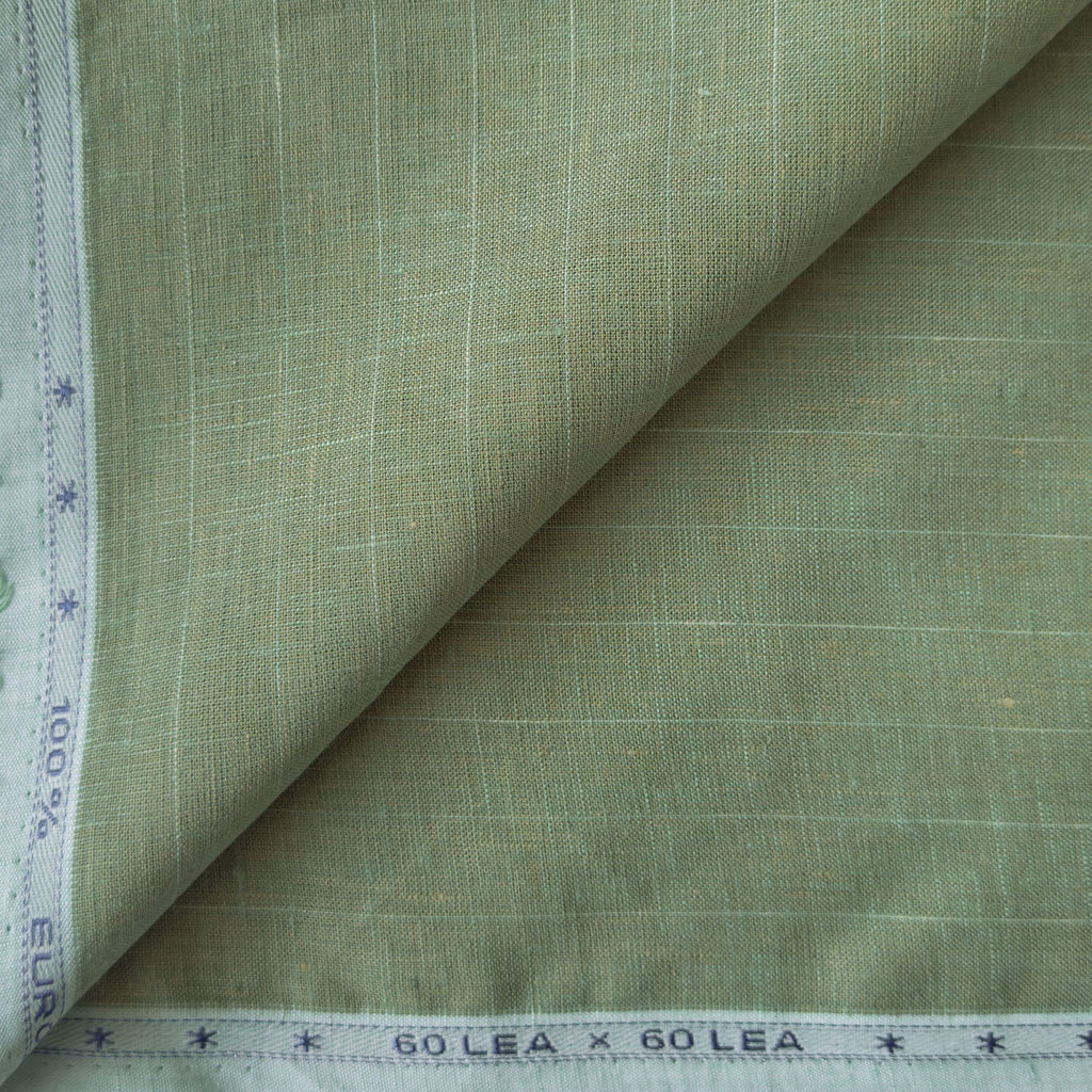 Dusty Green & White Stripes 60 LEA Linen Fabric