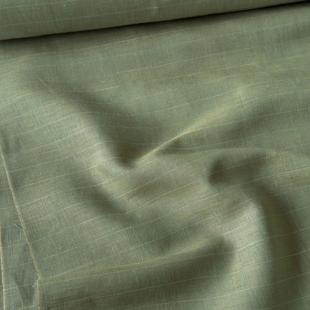 Dusty Green & White Stripes 60 LEA Linen Fabric