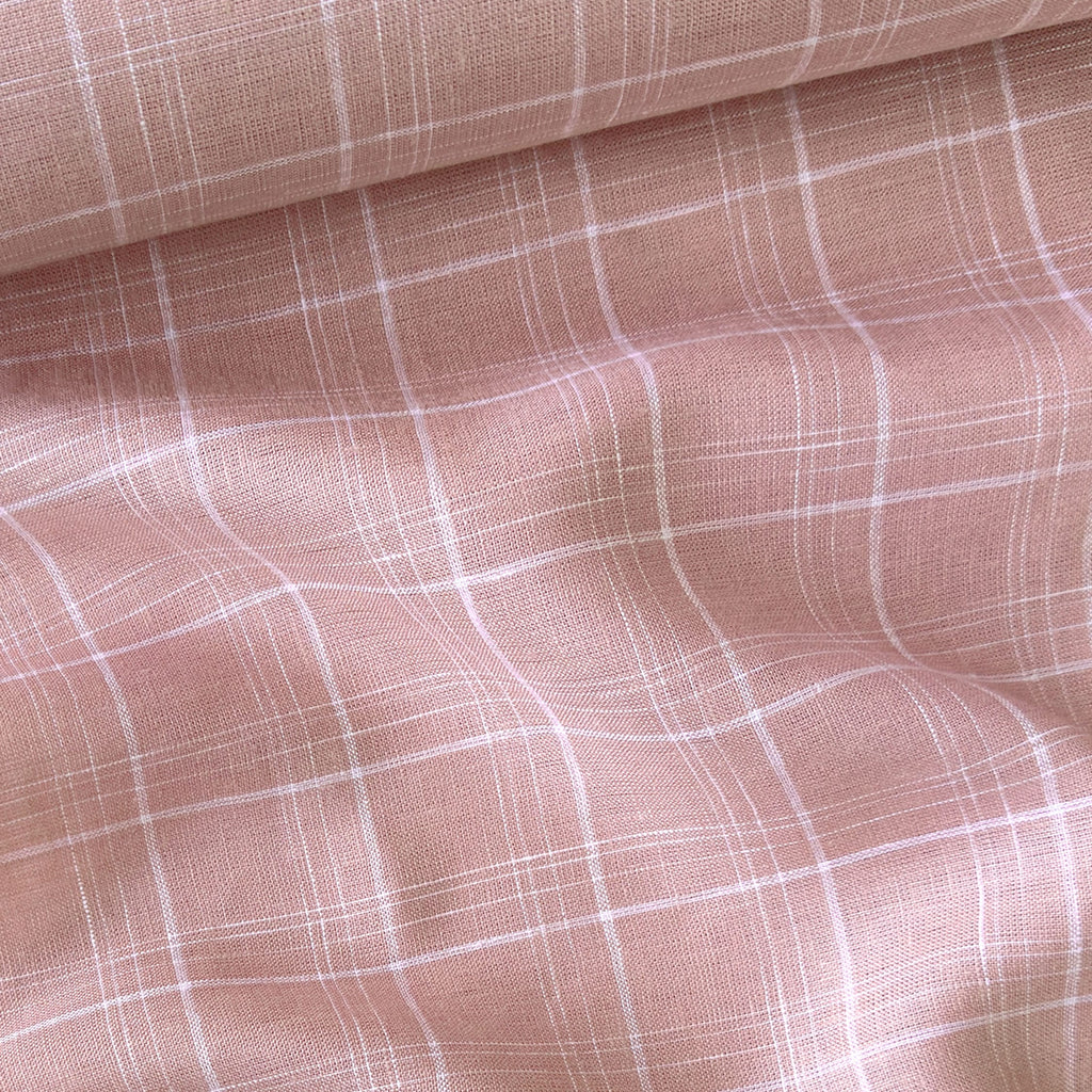 Dusty Pink & White Checks 60 LEA Linen Fabric