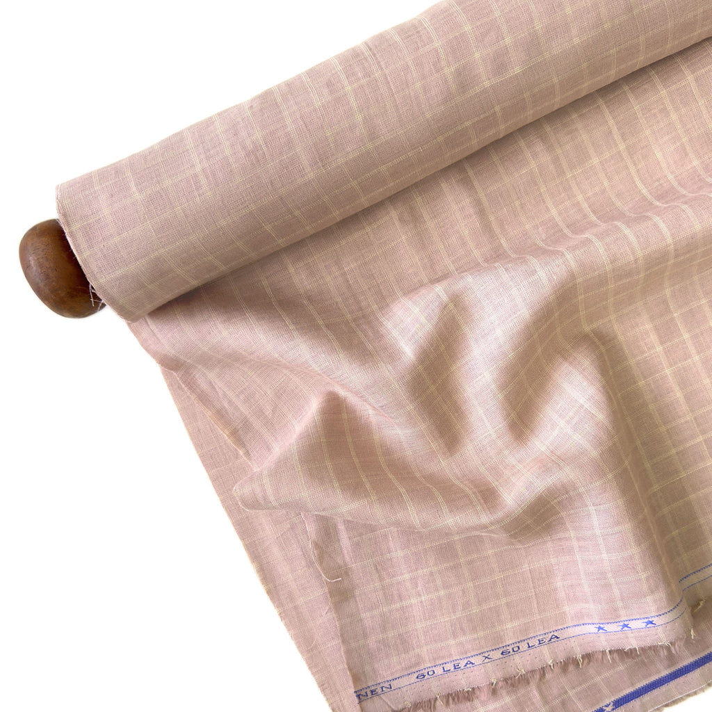 Dusty Rose & Beige Checks 60 LEA Linen Fabric