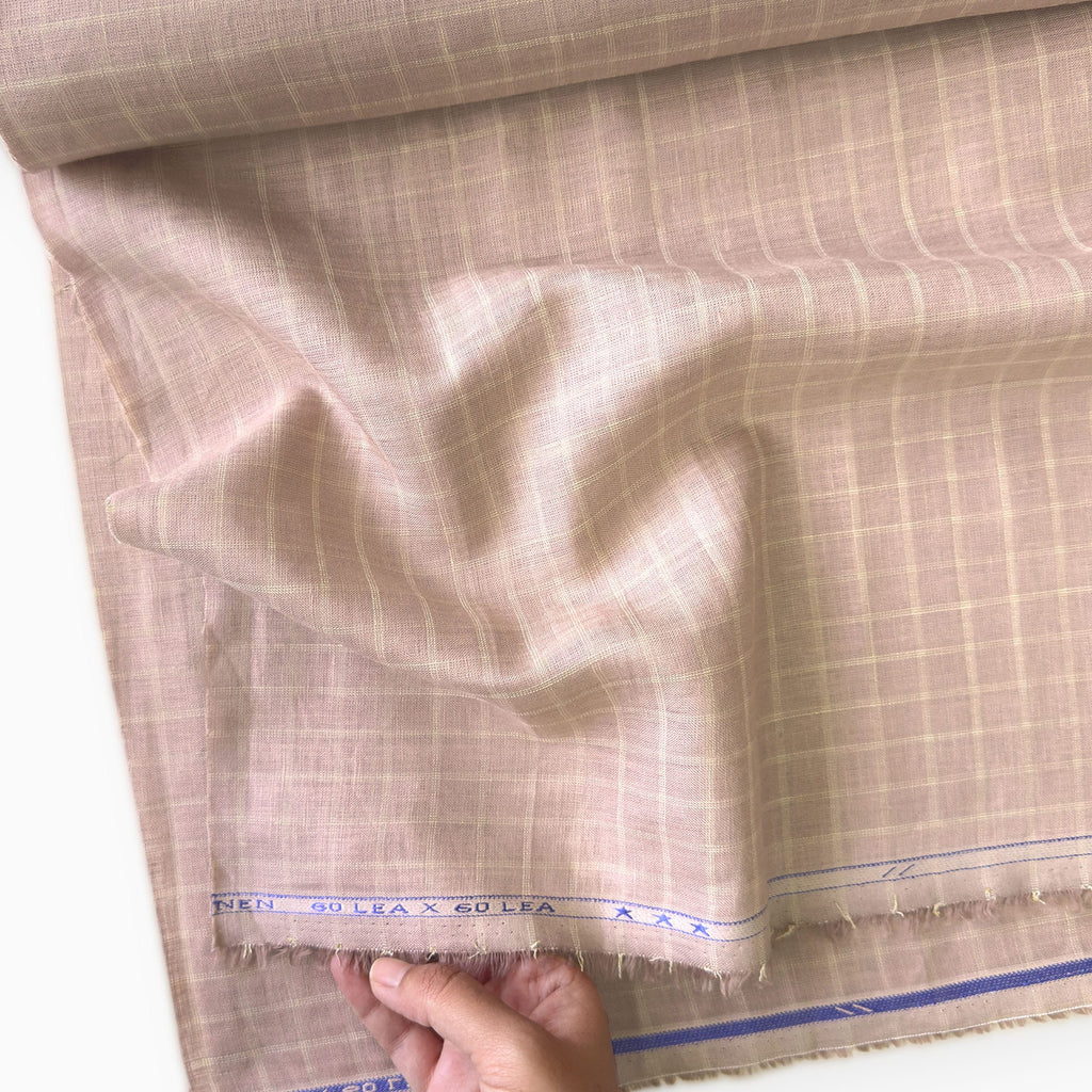 Dusty Rose & Beige Checks 60 LEA Linen Fabric