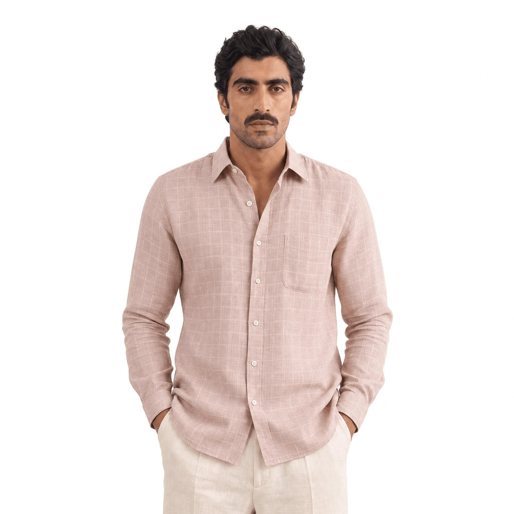 Dusty Rose & Beige Checks 60 LEA Linen Fabric