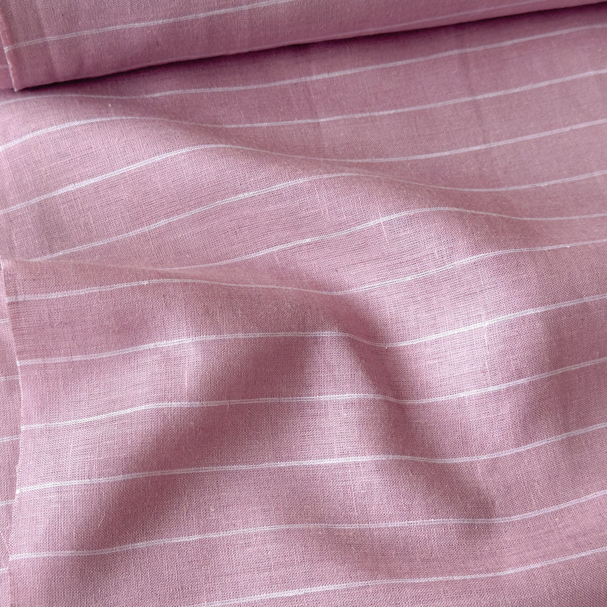 Dusty Rose & White Stripes 60 LEA Linen Fabric