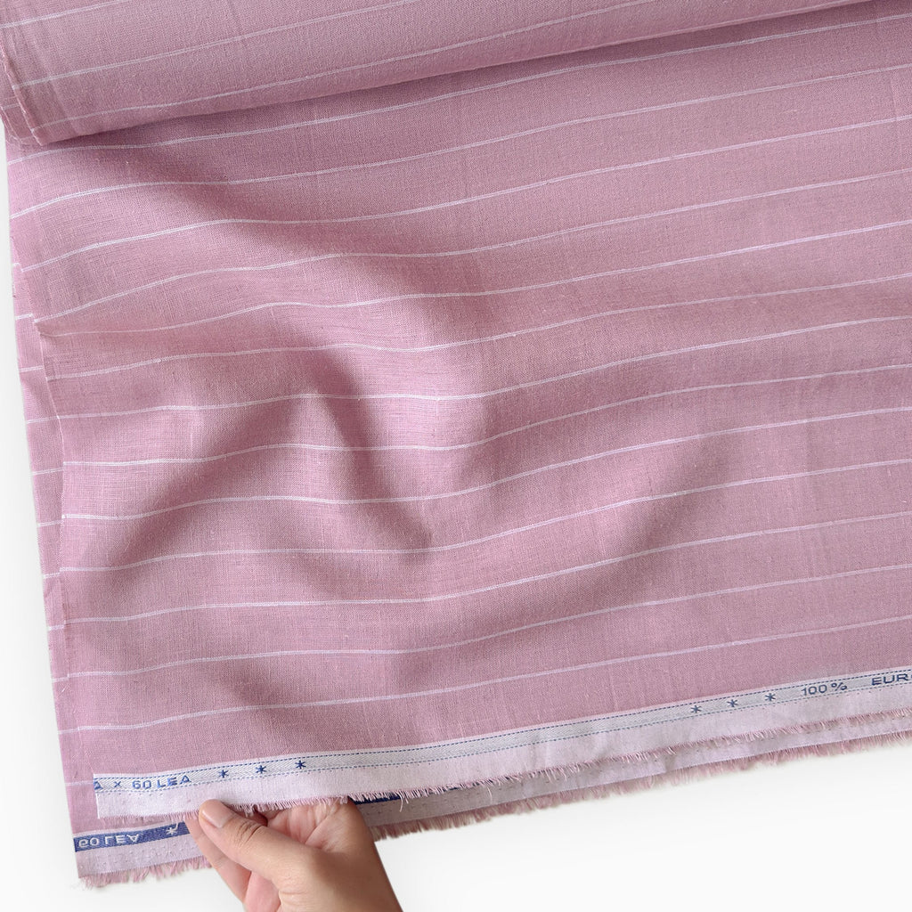 Dusty Rose & White Stripes 60 LEA Linen Fabric