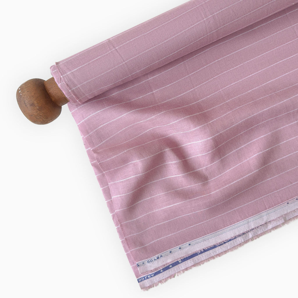 Dusty Rose & White Stripes 60 LEA Linen Fabric