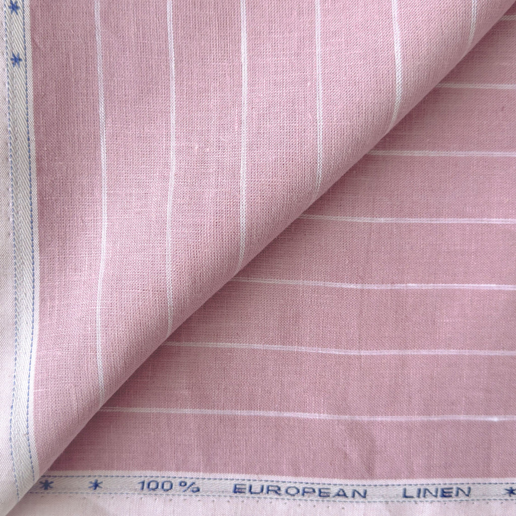 Dusty Rose & White Stripes 60 LEA Linen Fabric