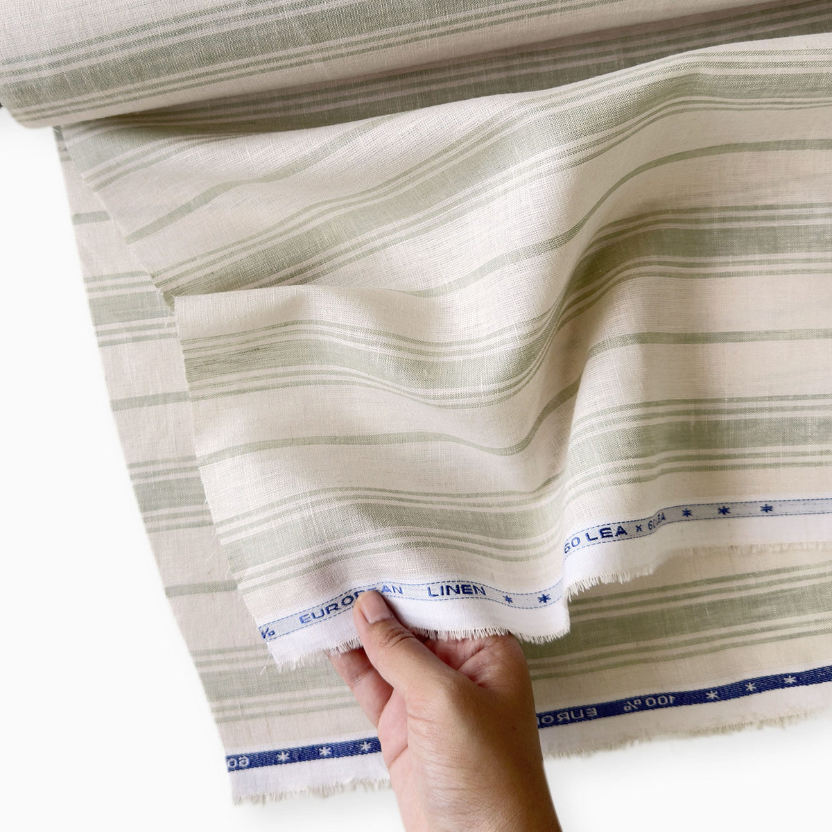 Light Beige & Tea Green Stripes 60 LEA Linen Fabric