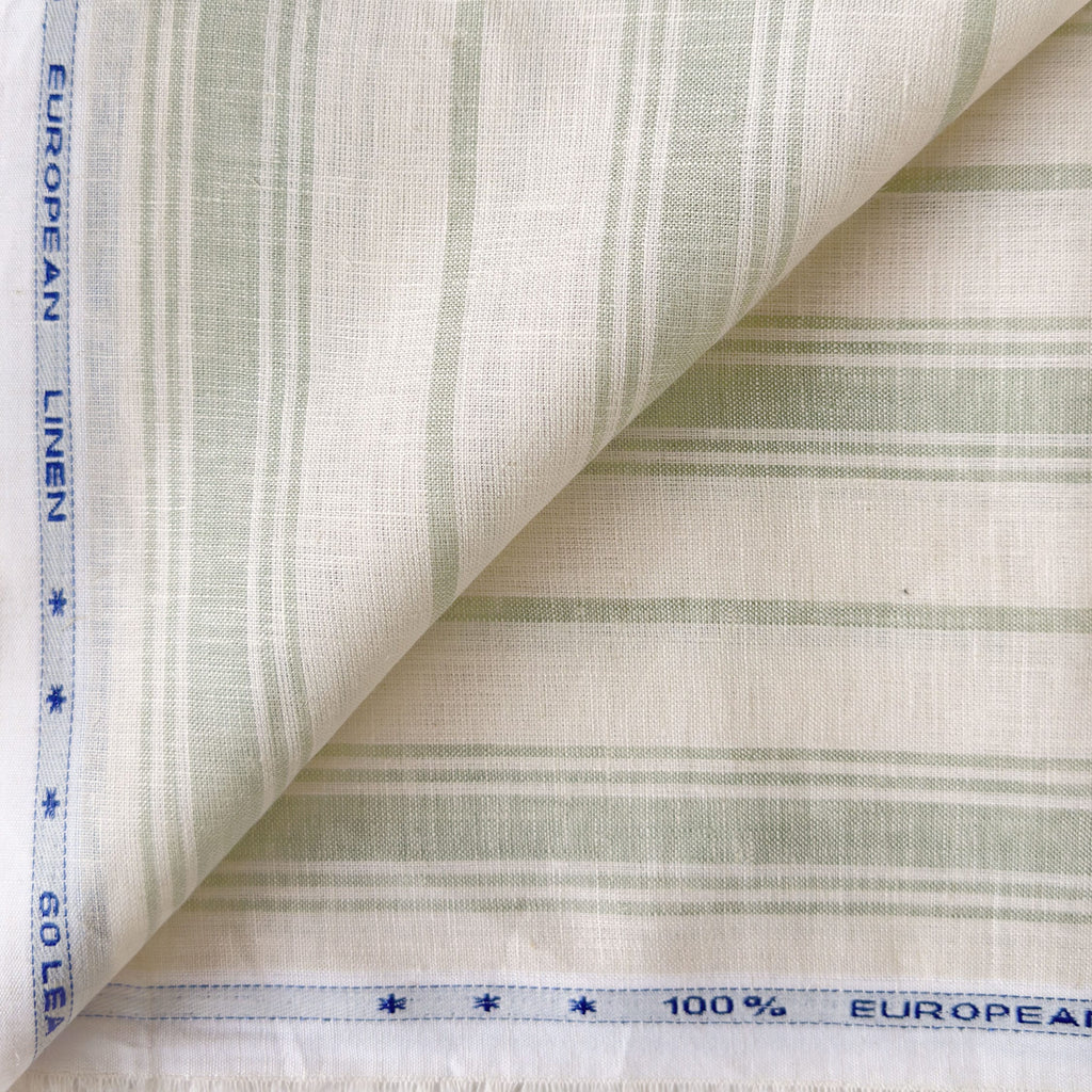 Light Beige & Tea Green Stripes 60 LEA Linen Fabric