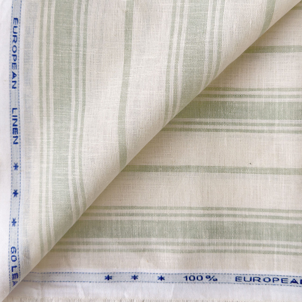 Light Beige & Tea Green Stripes 60 LEA Linen Fabric