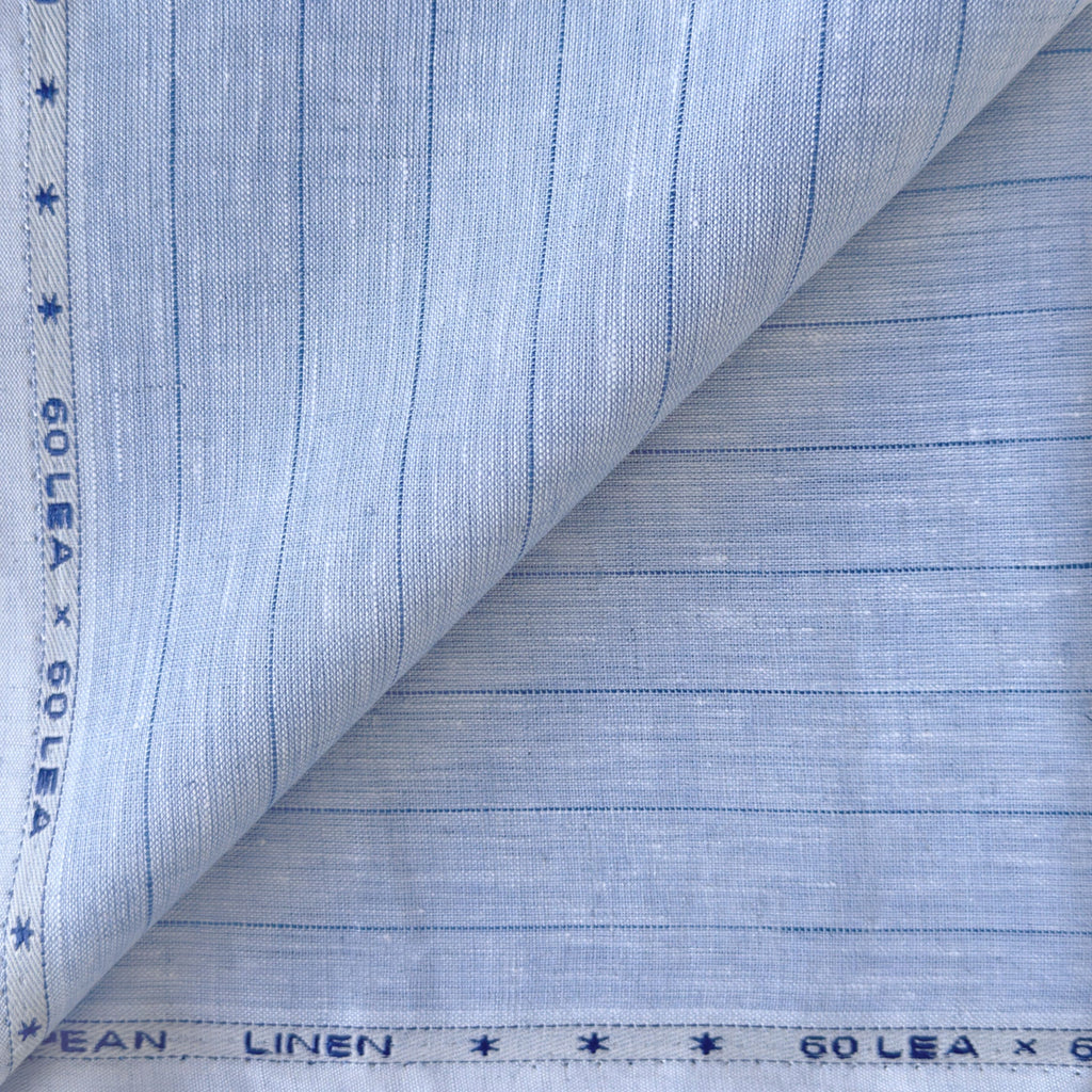 Light Denim & Blue Stripes 60 LEA Linen Fabric