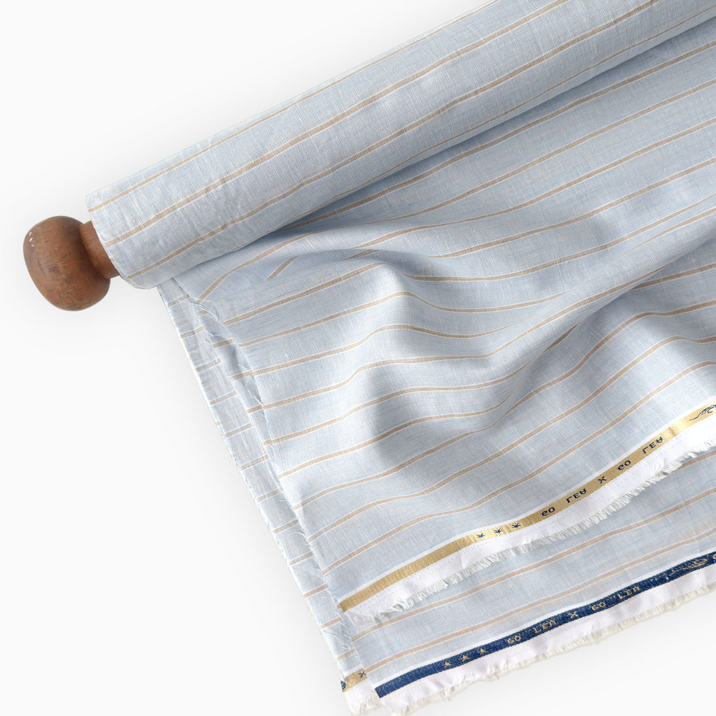 Light Denim & Brown Stripes 60 LEA Linen Fabric