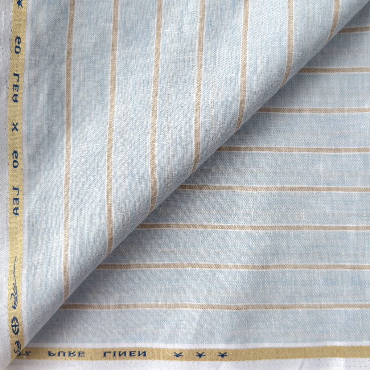 Light Denim & Brown Stripes 60 LEA Linen Fabric