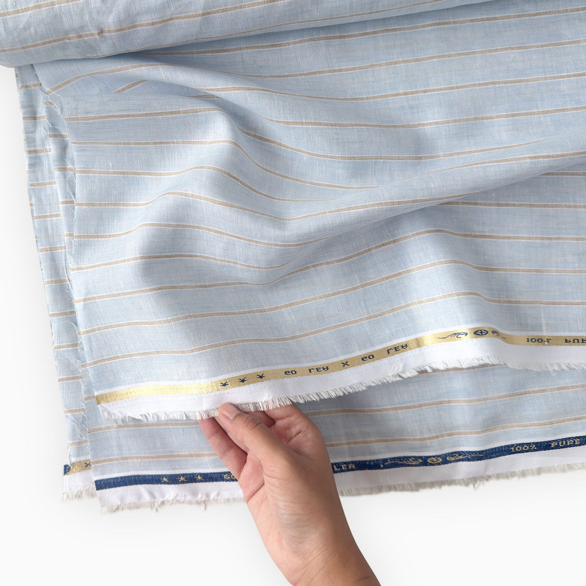 Light Denim & Brown Stripes 60 LEA Linen Fabric