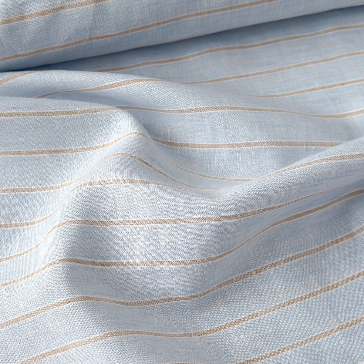 Light Denim & Brown Stripes 60 LEA Linen Fabric