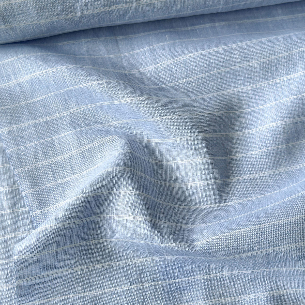Light Denim & White Stripes 70 LEA Linen Fabric