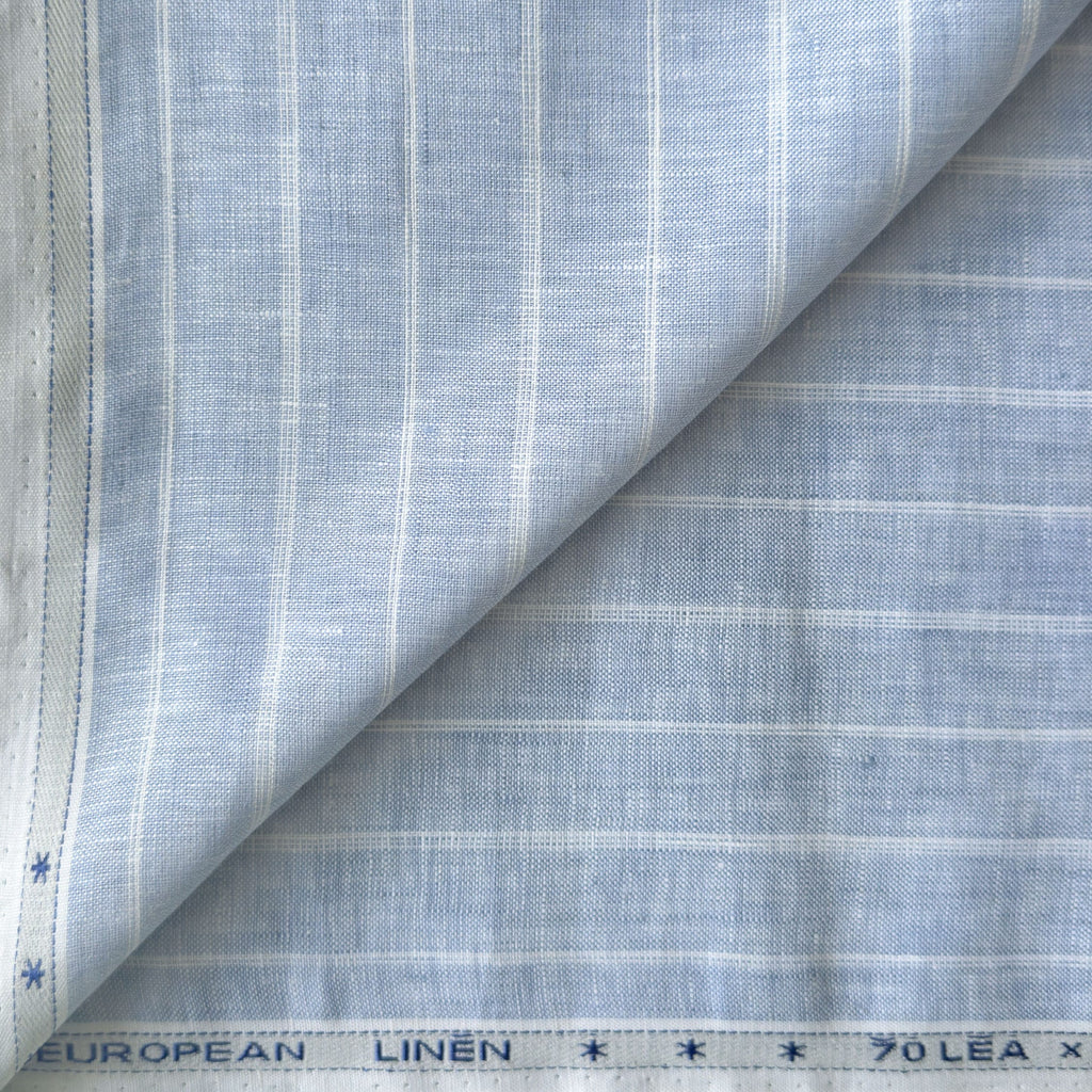 Light Denim & White Stripes 70 LEA Linen Fabric