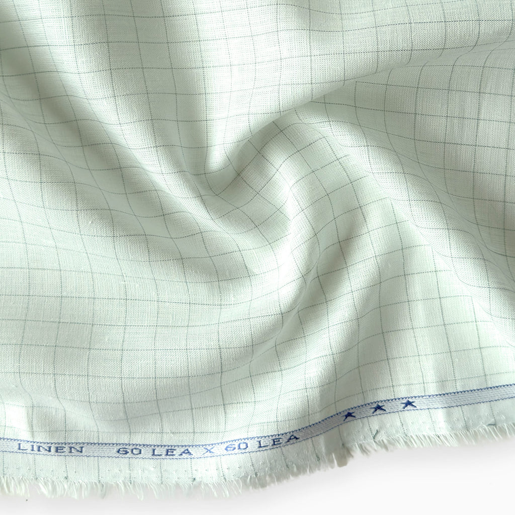 Light Green & Dark Green Checks 60 LEA Linen Fabric