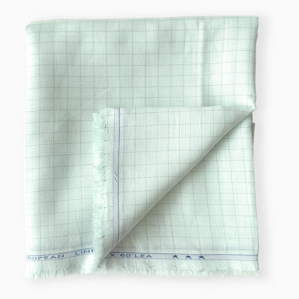 Light Green & Dark Green Checks 60 LEA Linen Fabric
