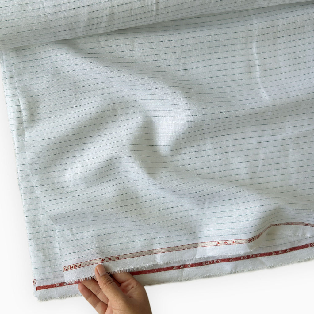 Light Green & Green Stripes 60 LEA Linen Fabric