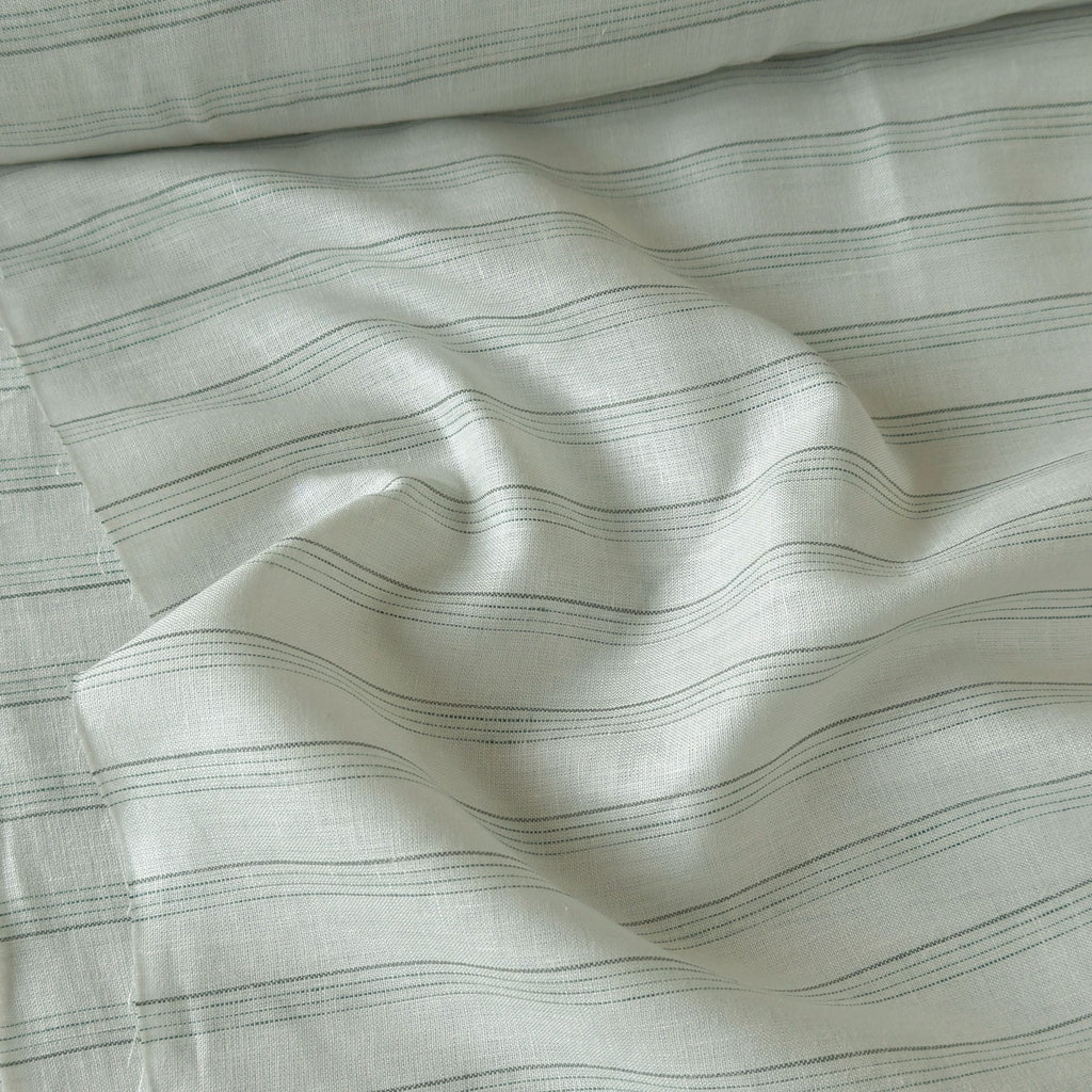 Light Green & Grey-Green Stripes 60 LEA Linen Fabric