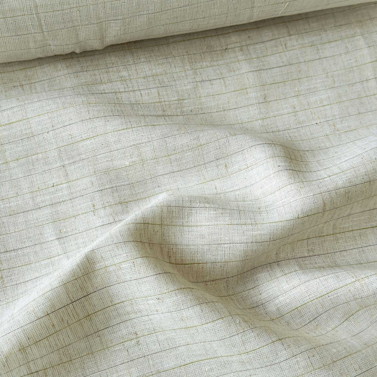 Natural Grey & Green-Grey Stripes 60 LEA Linen Fabric