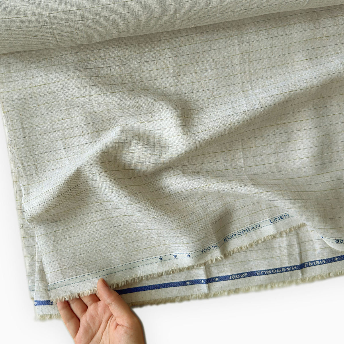 Natural Grey & Green-Grey Stripes 60 LEA Linen Fabric