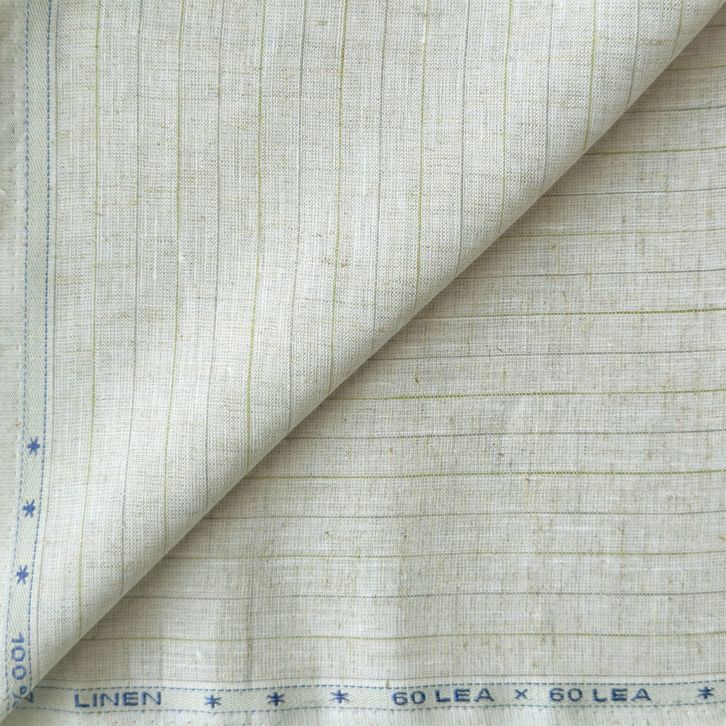 Natural Grey & Green-Grey Stripes 60 LEA Linen Fabric