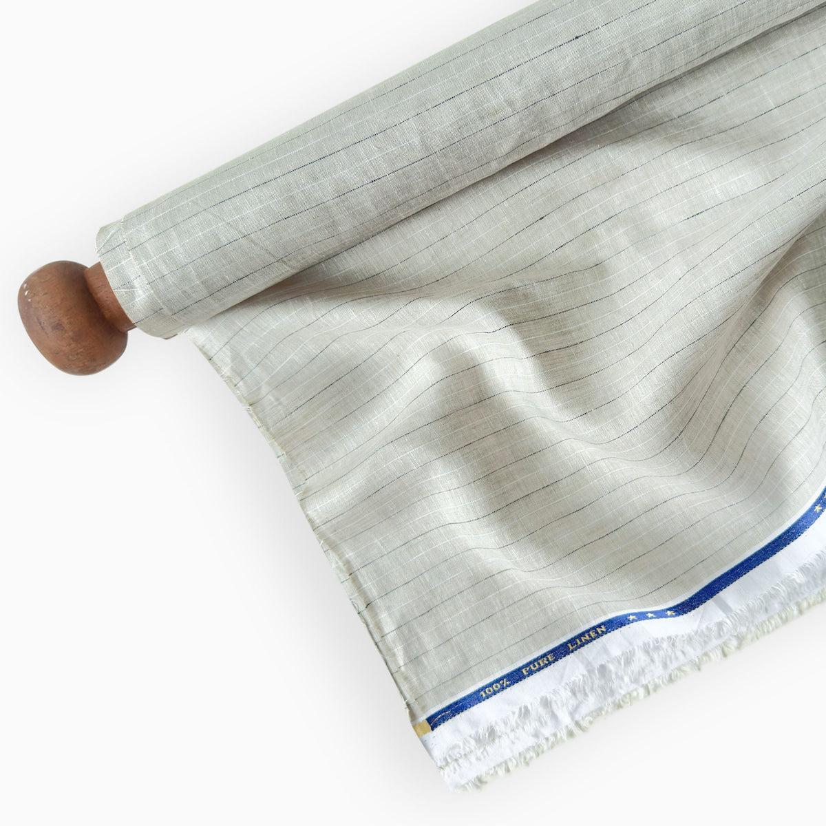 Natural Grey & White-Black Stripes 60 LEA Linen Fabric