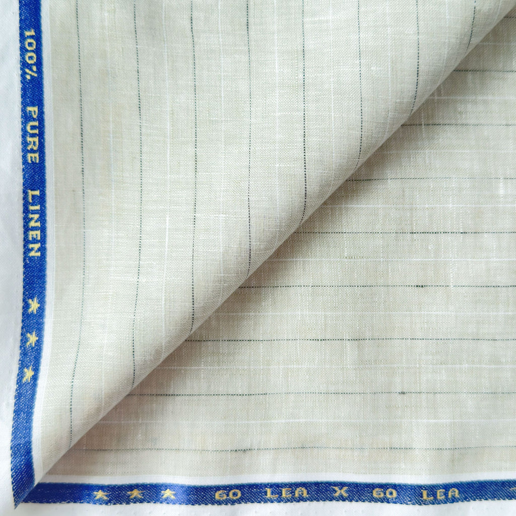 Natural Grey & White-Black Stripes 60 LEA Linen Fabric