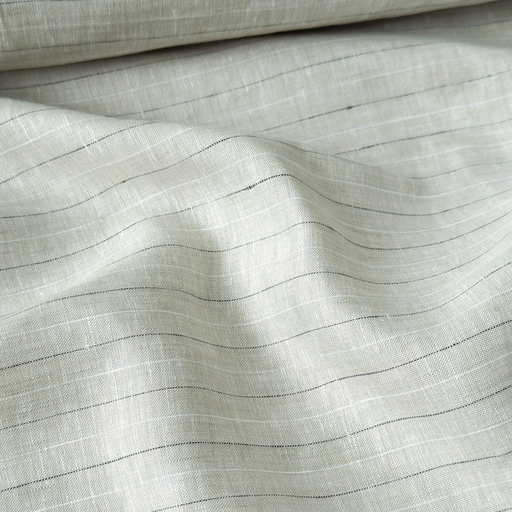 Natural Grey & White-Black Stripes 60 LEA Linen Fabric