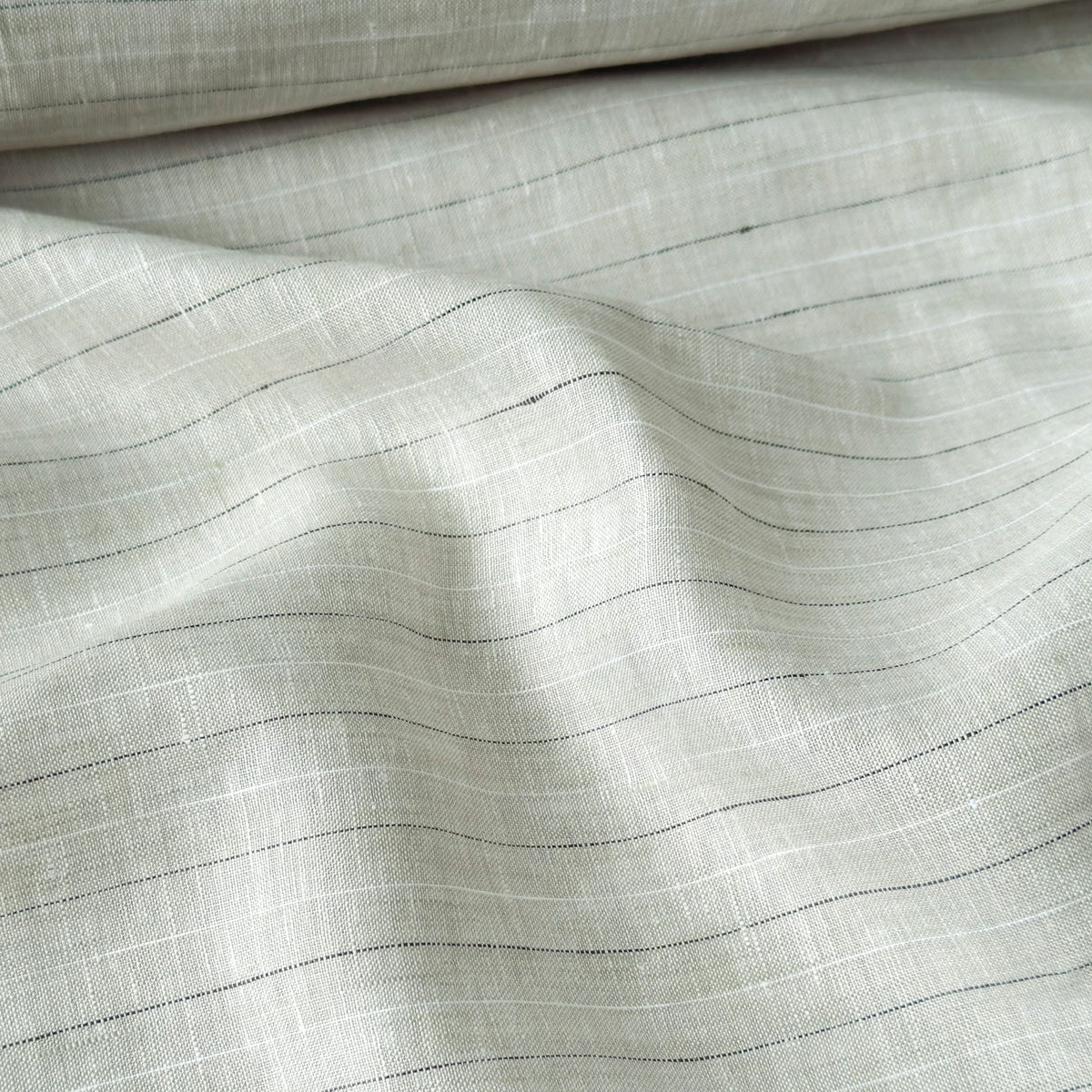 Natural Grey & White-Black Stripes 60 LEA Linen Fabric