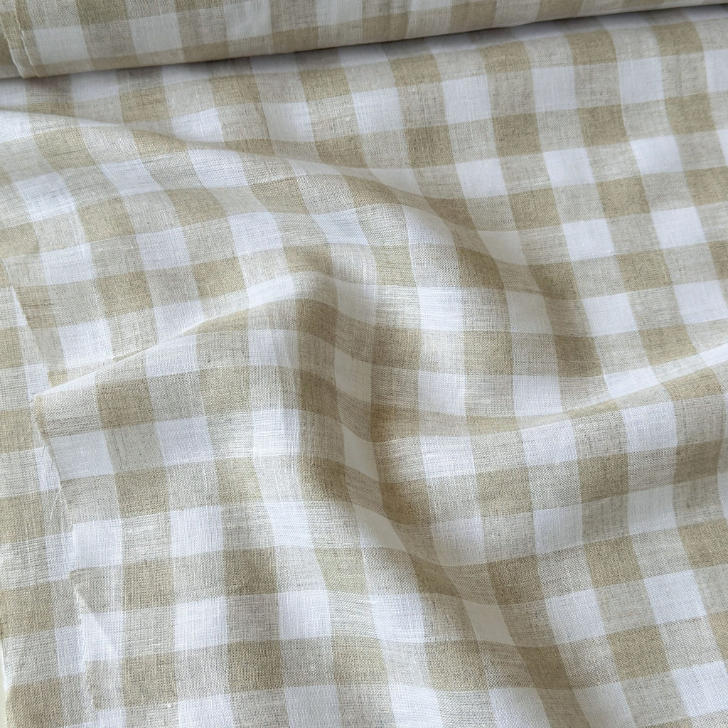 Natural Grey & White Checks 70 LEA Linen Fabric