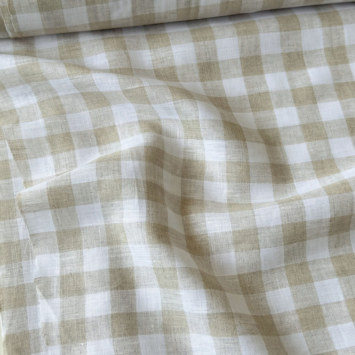 Natural Grey & White Checks 70 LEA Linen Fabric
