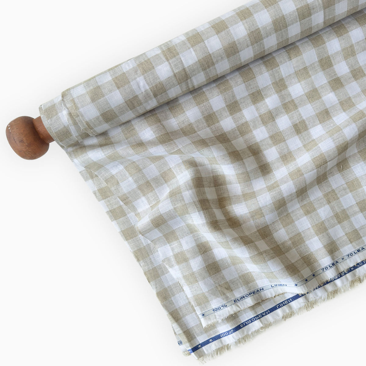 Natural Grey & White Checks 70 LEA Linen Fabric