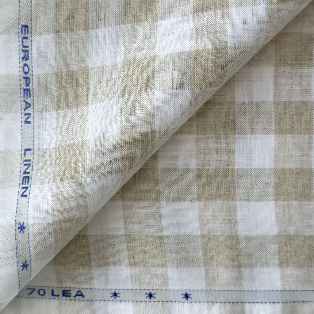 Natural Grey & White Checks 70 LEA Linen Fabric